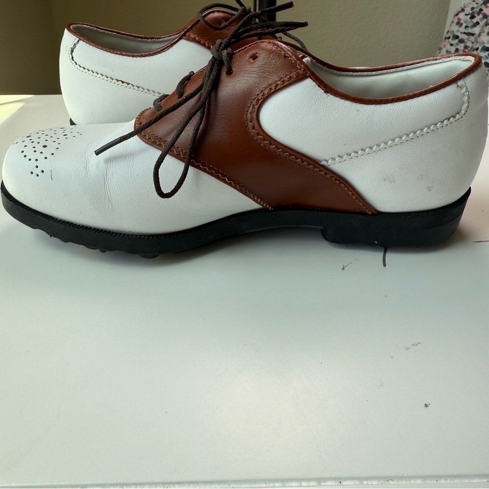 FootJoy DryJoys 99093 Brown/White Saddle Golf Shoes Soft Spike Men 5 1/2 M - Picture 9 of 11